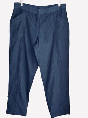J.Jill Navy Blue Cotton Roll Tab Pants Size 14 Casual Straight Leg Chino Crop